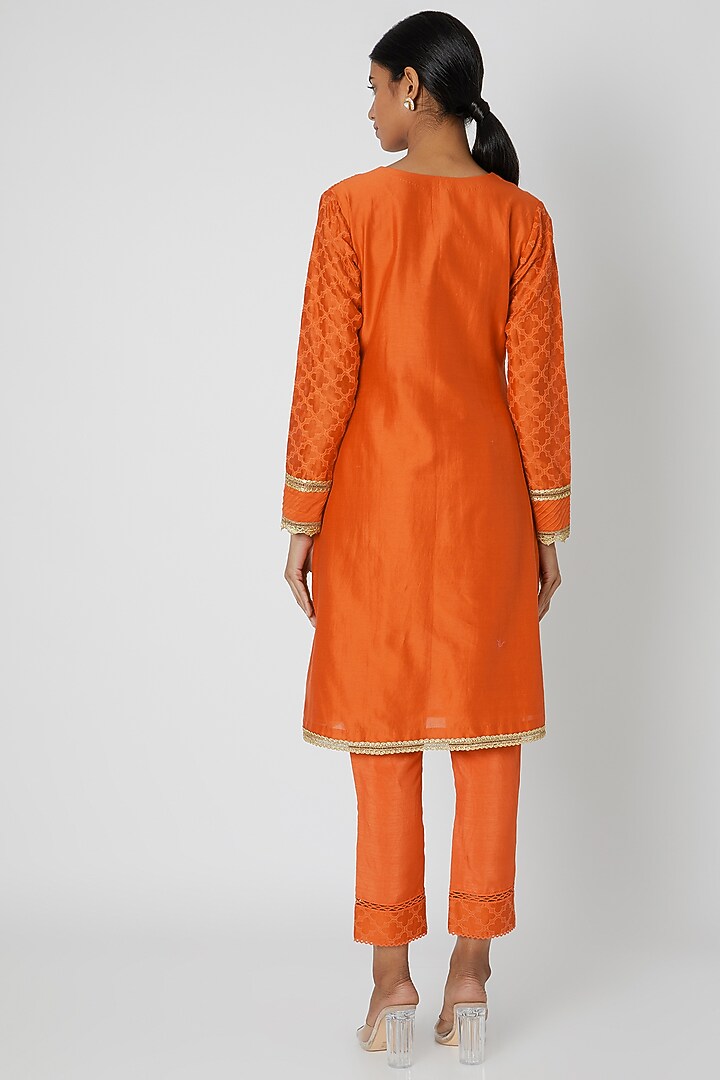 Orange Embroidered Kurta Set by Nadima Saqib at Pernia's Pop Up Shop