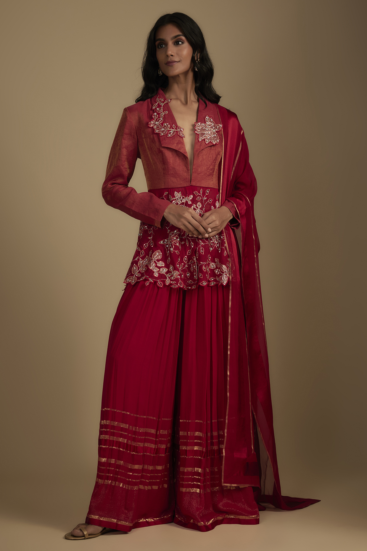 Cobalt Blue Georgette Cutwork Embroidered Wedding Sharara Set by Nadima Saqib at Pernia's Pop Up Shop