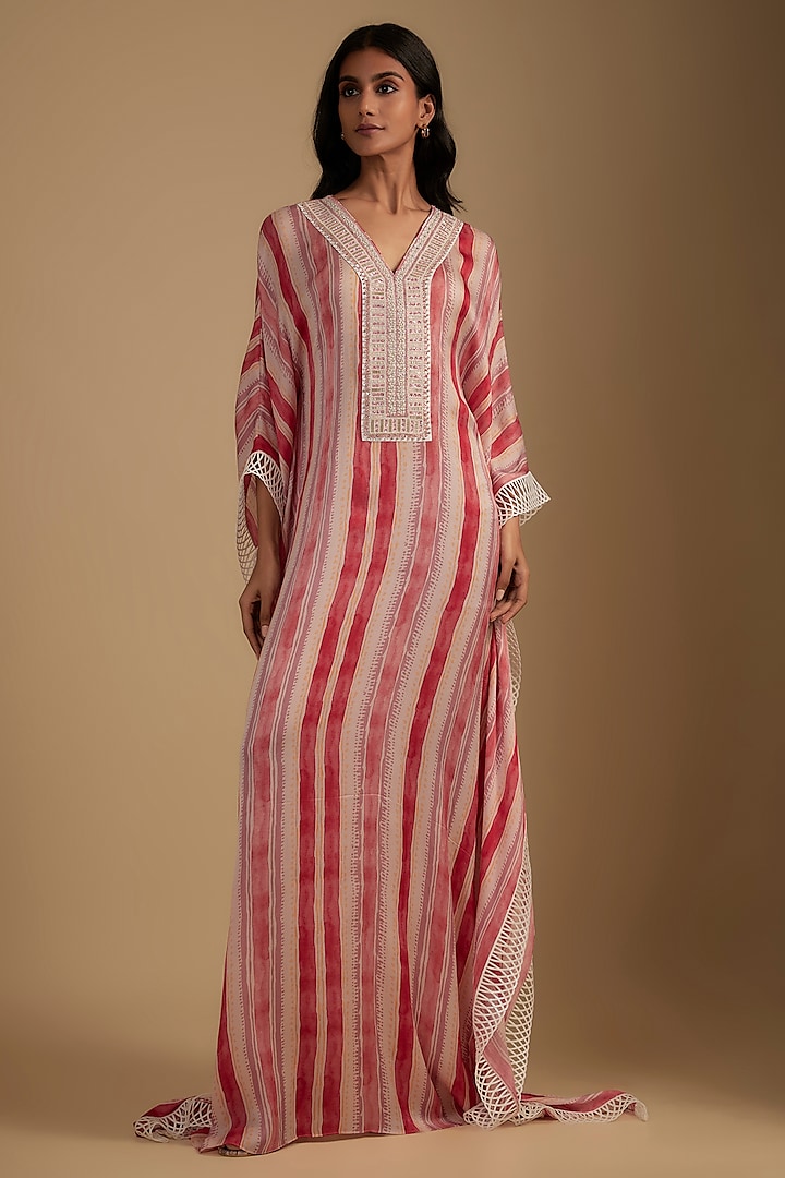 Pastel Pink Cotton Crush Printed Kaftan by Nadima Saqib at Pernia's Pop Up Shop