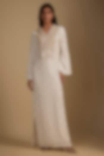 White Georgette Zardosi Embroidered Kaftan by Nadima Saqib at Pernia's Pop Up Shop