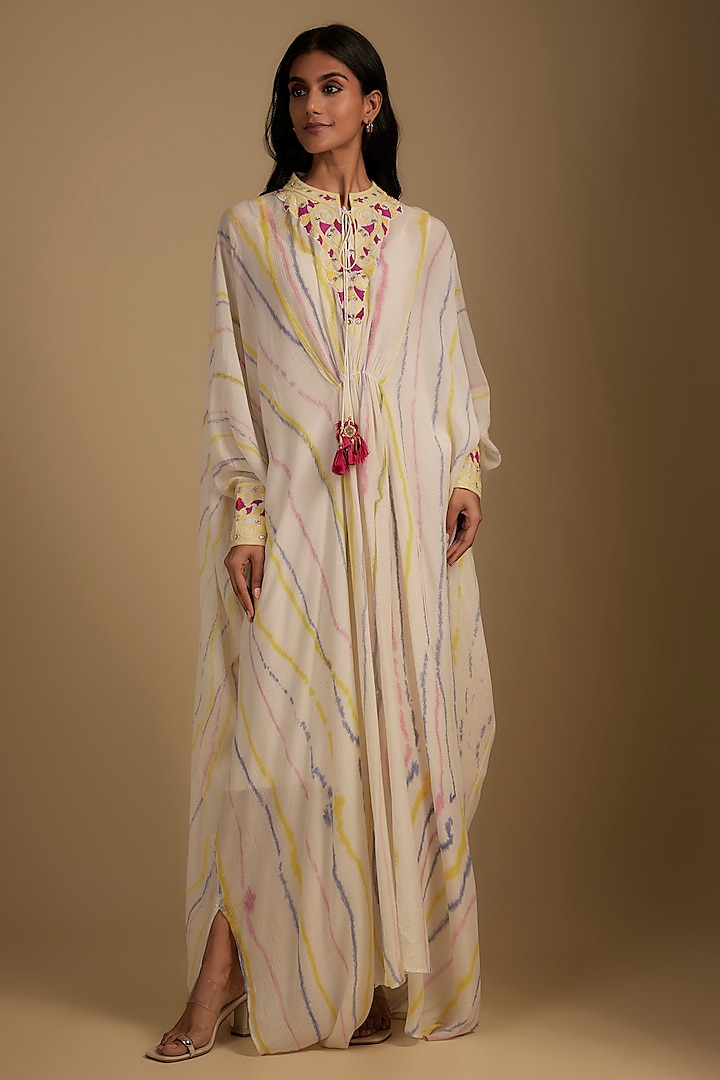 White Cotton Crush Tie-Dye Kaftan by Nadima Saqib at Pernia's Pop Up Shop
