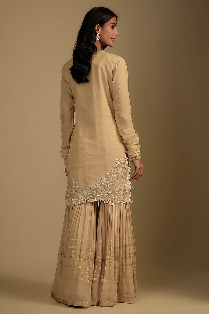 Beige Georgette Cutwork Embroidered Gharara Set by Nadima Saqib at Pernia's Pop Up Shop