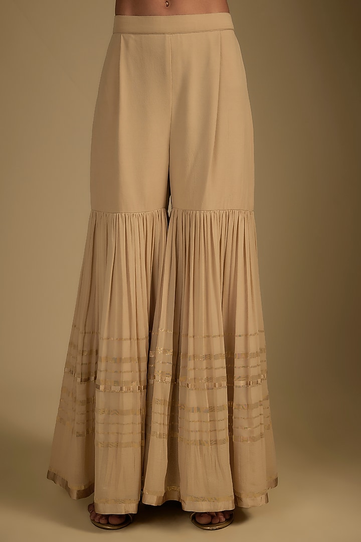 Beige Georgette Cutwork Embroidered Gharara Set by Nadima Saqib at Pernia's Pop Up Shop
