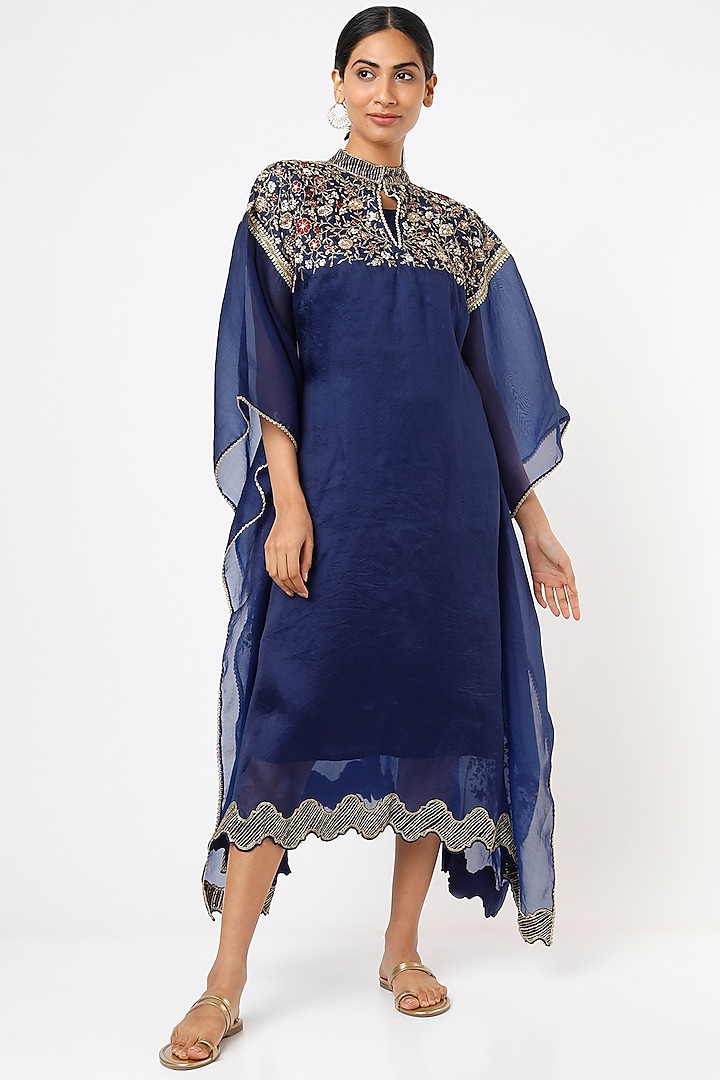Royal Blue Embroidered Kaftan by Nadima Saqib