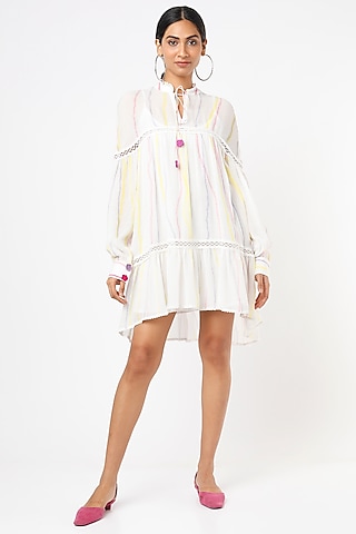White Printed Tunic With Slip by Nadima Saqib