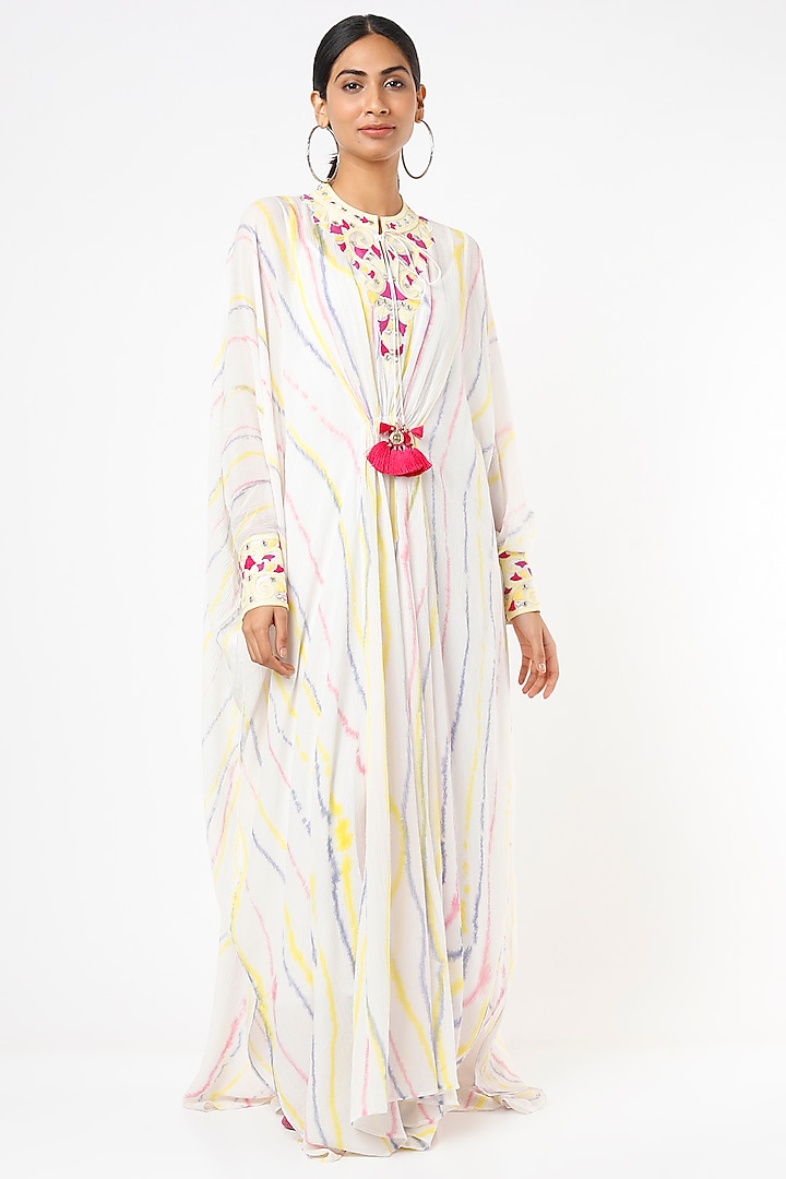 White Printed & Hand Embroidered Tunic With Inner by Nadima Saqib
