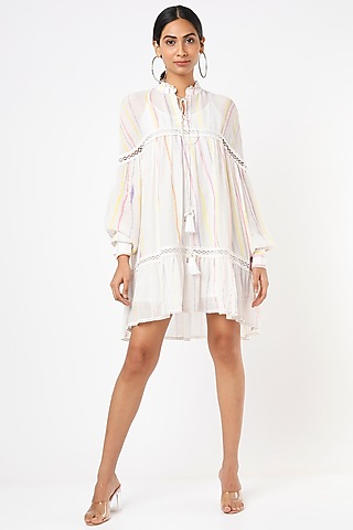 White Tie-Dyed Tunic With Slip by Nadima Saqib
