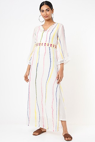 White Tie-Dyed Dress With Slip by Nadima Saqib