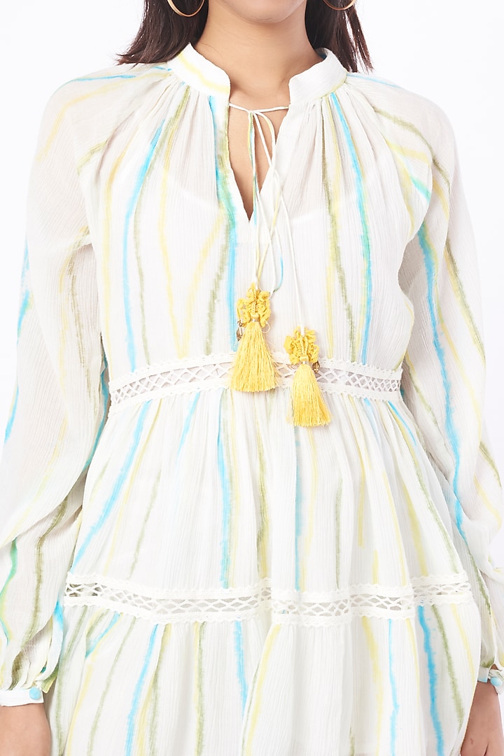 White Wrinkle Cotton Tie-Dyed Mini Tunic by Nadima Saqib at Pernia's Pop Up Shop