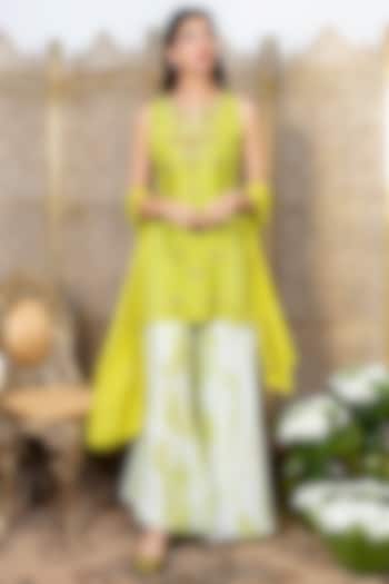 Green Georgette Tie-Dye Gharara Set by Nadima Saqib at Pernia's Pop Up Shop