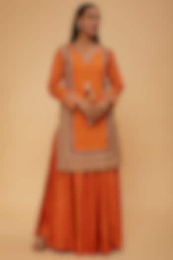 Orange Chanderi Skirt Set by Nadima Saqib
