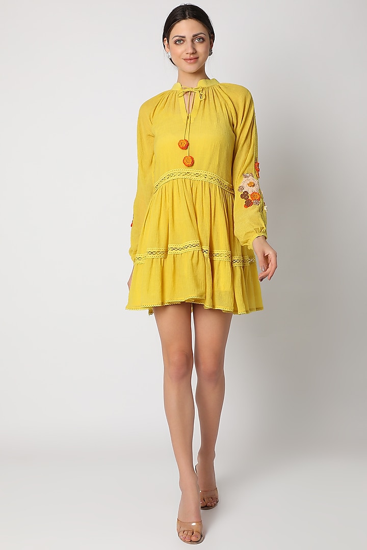 Yellow Embroidered Tunic With Slip by Nadima Saqib