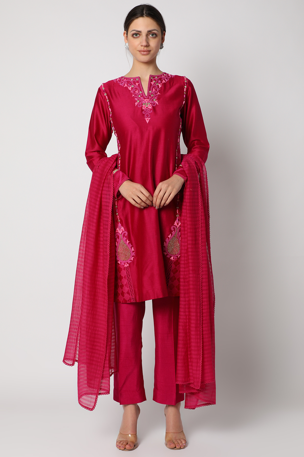 Magenta Mirror Embroidered Kurta Set by Nadima Saqib