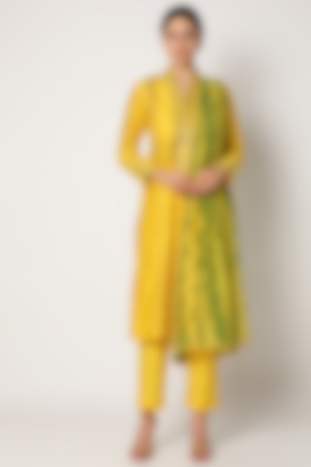 Yellow Embroidered Kurta Set by Nadima Saqib
