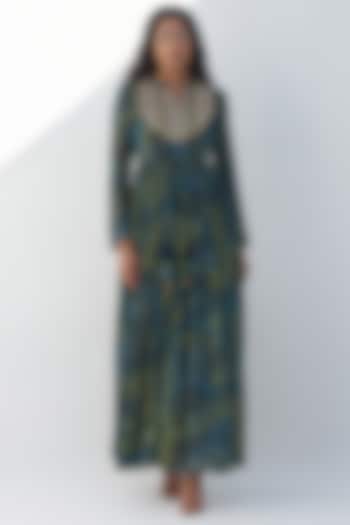 Blue & Green Georgette Paisley Printed Maxi Dress by Nadima Saqib