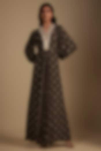 Brown Crepe Printed & Sequins Embroidered Maxi Vacation Dress by Nadima Saqib at Pernia's Pop Up Shop