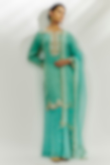Cyan Blue Chanderi & Silk Zardosi Embroidered Kurta Set by Nadima Saqib at Pernia's Pop Up Shop