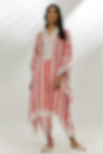 Pastel Pink Cotton Crush Stripe Printed Kaftan Set by Nadima Saqib at Pernia's Pop Up Shop