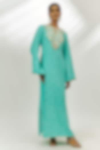 Cyan Blue Georgette Zardosi Embroidered Kaftan by Nadima Saqib at Pernia's Pop Up Shop