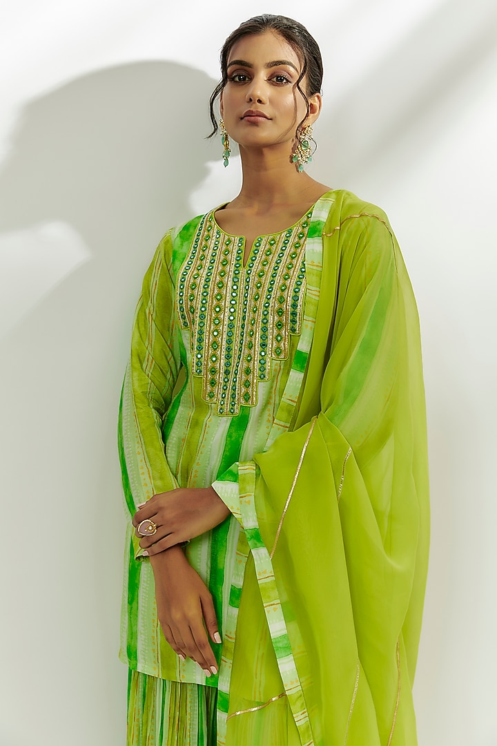 Lime Green Cotton Crush Gharara Set by Nadima Saqib at Pernia's Pop Up Shop