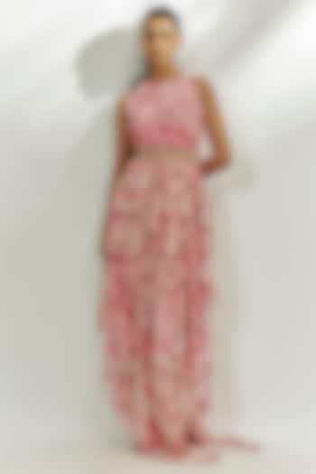 Pastel Pink Georgette Printed Maxi Dress by Nadima Saqib at Pernia's Pop Up Shop