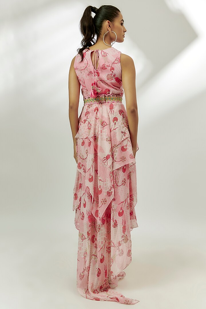 Pastel Pink Georgette Printed Maxi Vacation Dress by Nadima Saqib at Pernia's Pop Up Shop