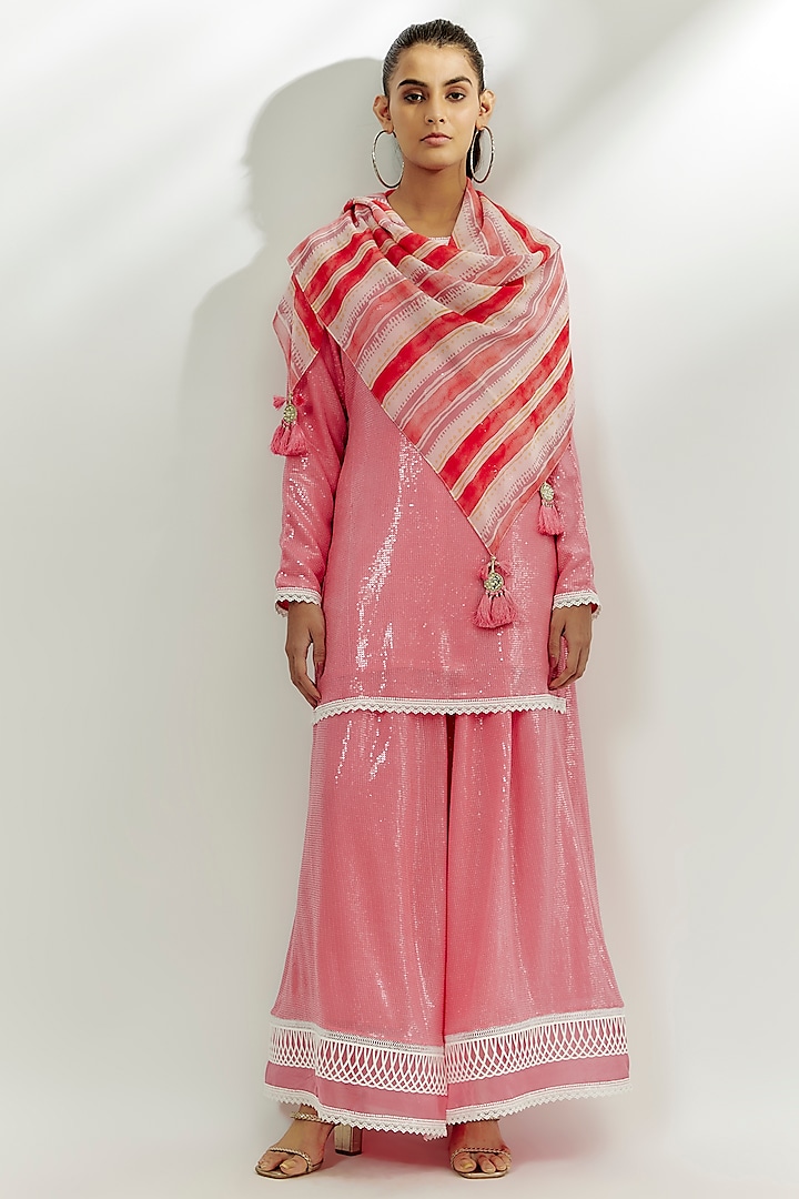 Pastel Pink Georgette Short Kurta Set by Nadima Saqib at Pernia's Pop Up Shop