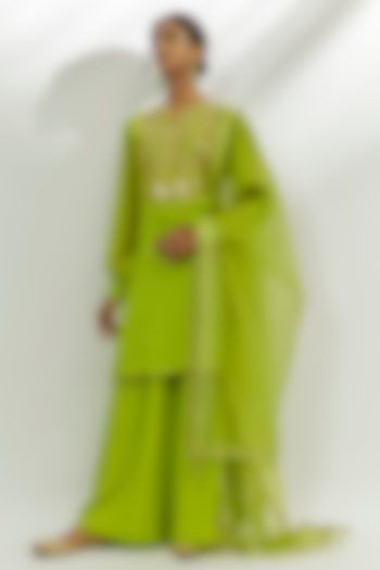 Lime Green Georgette Marodi Work Kurta Set by Nadima Saqib at Pernia's Pop Up Shop