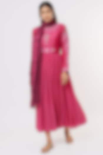 Magenta Embroidered Party Wear Anarkali Set by Nadima Saqib at Pernia's Pop Up Shop