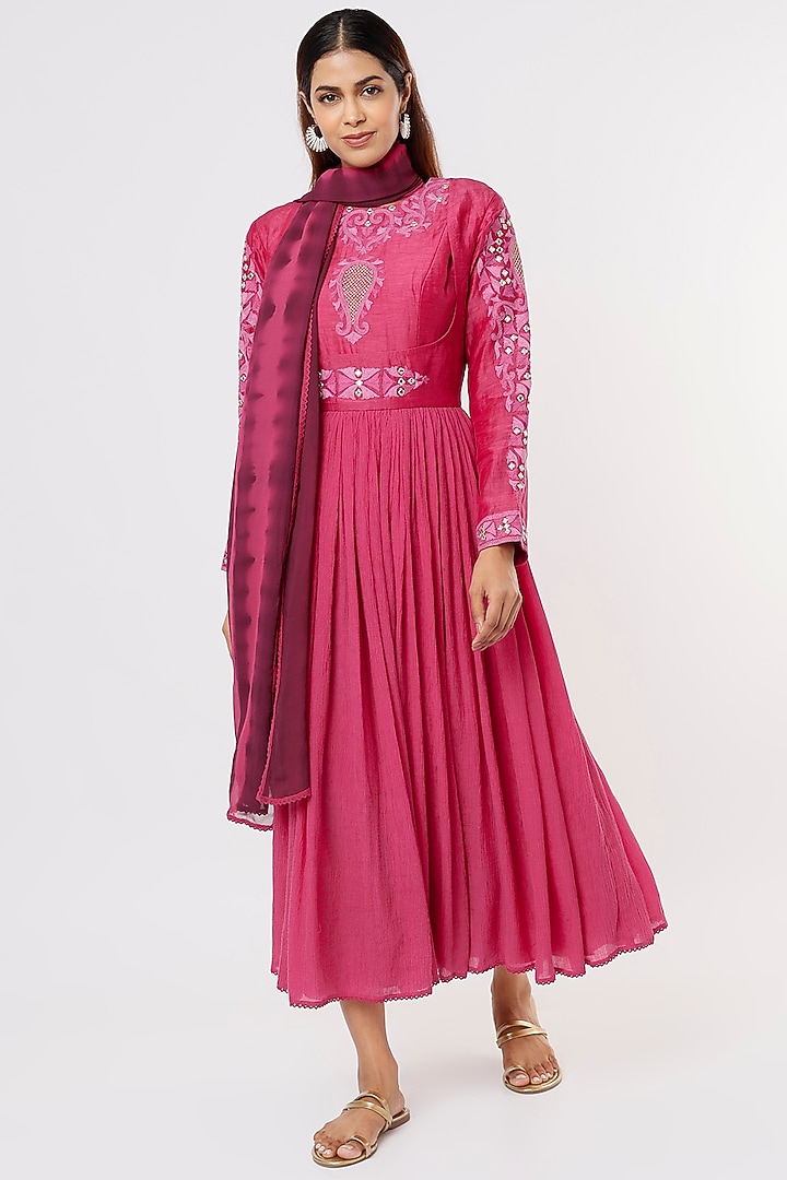 Magenta Embroidered Party Wear Anarkali Set by Nadima Saqib at Pernia's Pop Up Shop