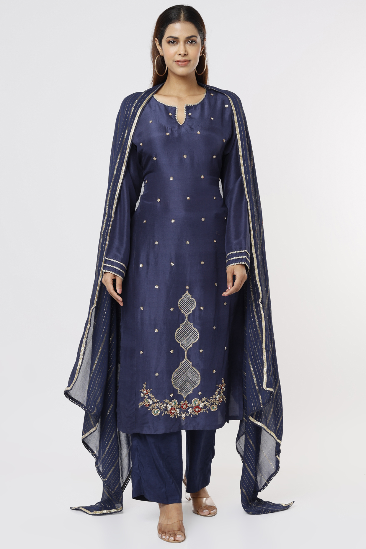 Cobalt Blue Embroidered Kurta Set by Nadima Saqib at Pernia's Pop Up Shop