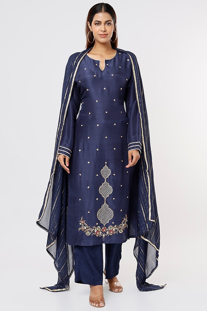 Cobalt Blue Embroidered Kurta Set by Nadima Saqib at Pernia's Pop Up Shop