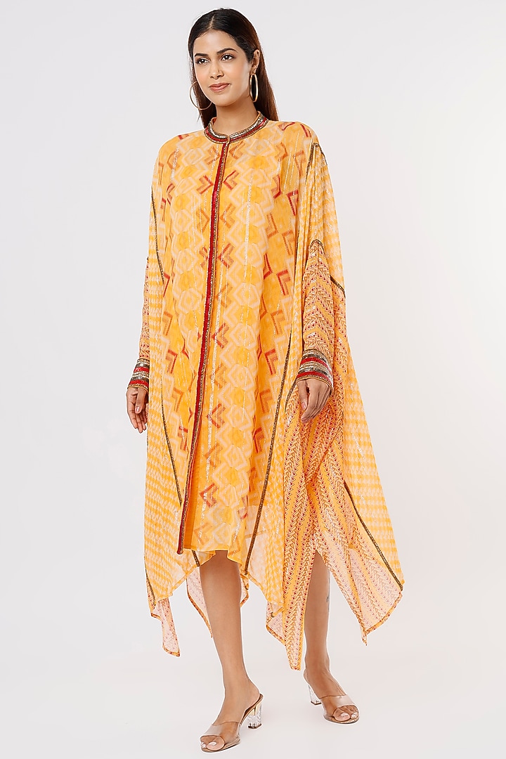 Yellow Embroidered & Printed Vacation Dress by Nadima Saqib at Pernia's Pop Up Shop