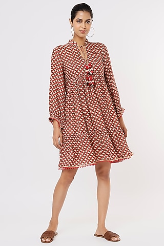 Brown Printed Dress by Nadima Saqib