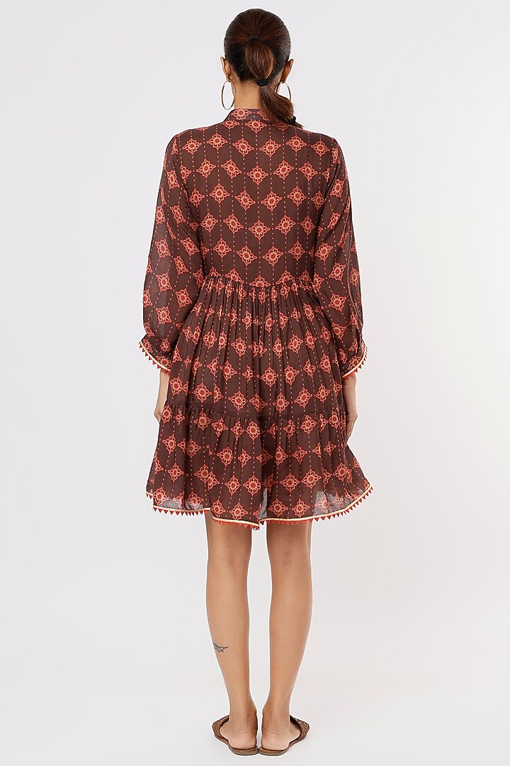 Brown Satin Printed Summer Dress by Nadima Saqib at Pernia's Pop Up Shop