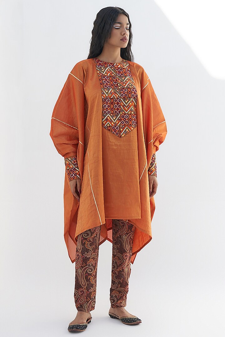 Orange Tissue Embroidered Tunic by Nadima Saqib