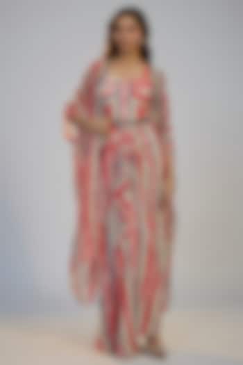 Multi-Colored Crepe Striped Printed Kaftan Vacation Dress by Nadima Saqib at Pernia's Pop Up Shop