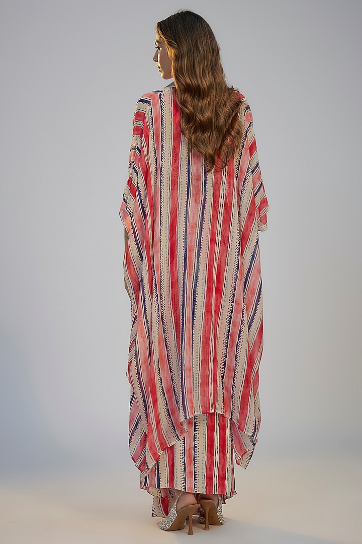 Multi-Colored Crepe Striped Printed Kaftan Vacation Dress by Nadima Saqib at Pernia's Pop Up Shop