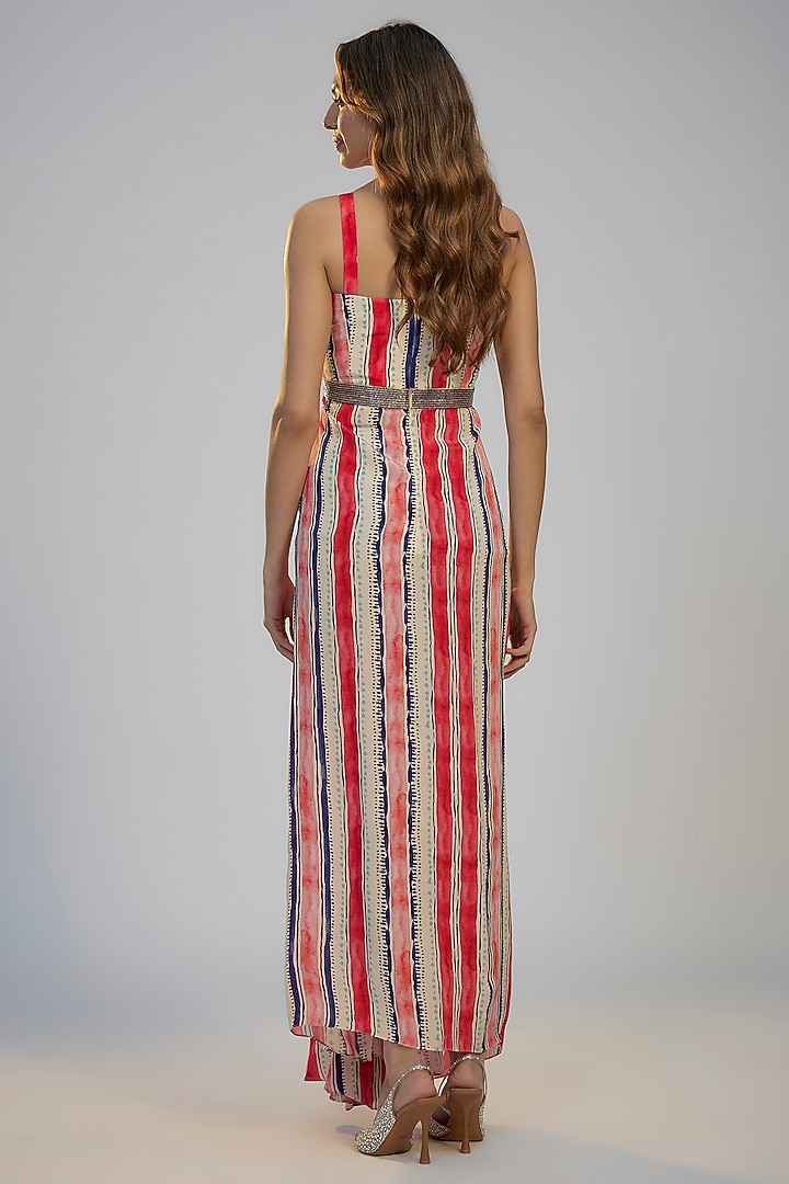 Multi-Colored Crepe Striped Printed Kaftan Vacation Dress by Nadima Saqib at Pernia's Pop Up Shop
