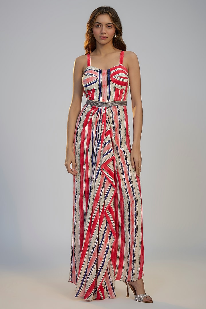 Multi-Colored Crepe Striped Printed Kaftan Vacation Dress by Nadima Saqib at Pernia's Pop Up Shop