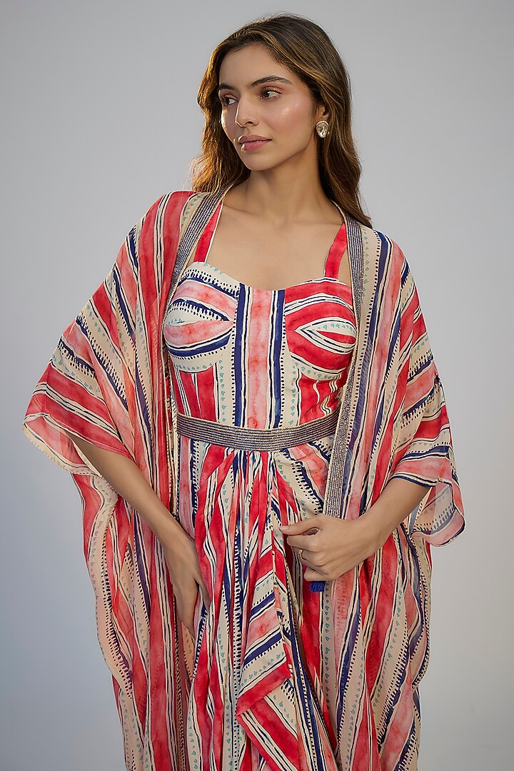 Multi-Colored Crepe Striped Printed Kaftan Vacation Dress by Nadima Saqib at Pernia's Pop Up Shop