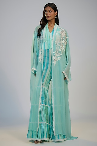 Blue Crush Cotton Printed Jumpsuit by Nadima Saqib