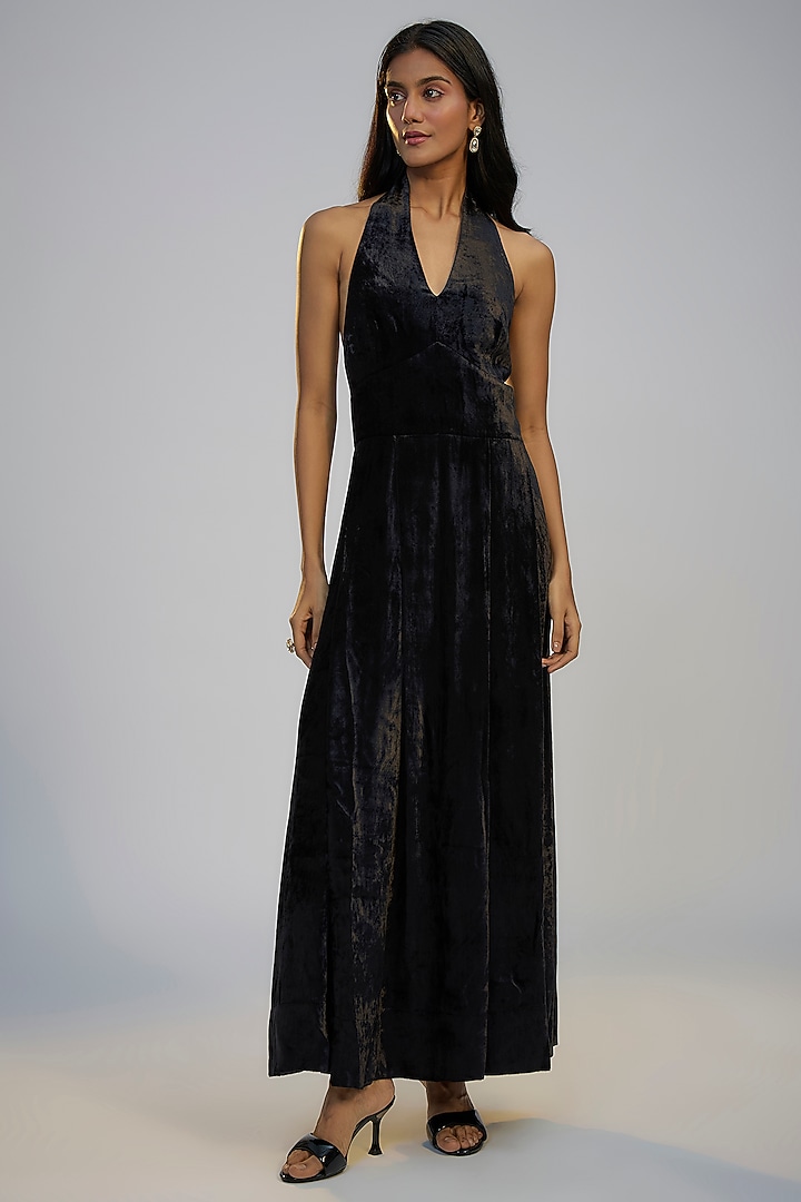 Black Velvet Vacation Dress With Cape by Nadima Saqib at Pernia's Pop Up Shop