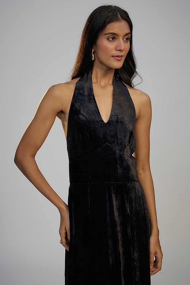 Black Velvet Vacation Dress With Cape by Nadima Saqib at Pernia's Pop Up Shop