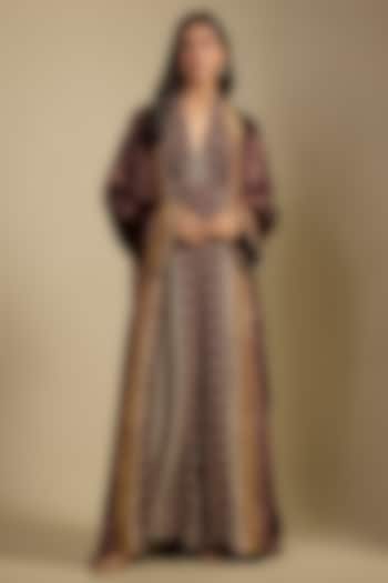 Brown Crepe Printed Jumpsuit by Nadima Saqib at Pernia's Pop Up Shop