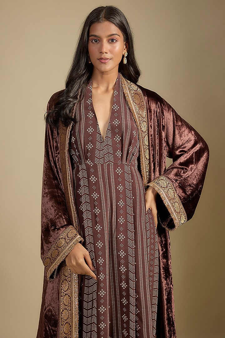 Brown Crepe Printed Jumpsuit by Nadima Saqib at Pernia's Pop Up Shop