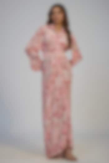 Pastel Pink Crepe Printed & Sequins Embroidered Vacation Shirt Dress by Nadima Saqib at Pernia's Pop Up Shop