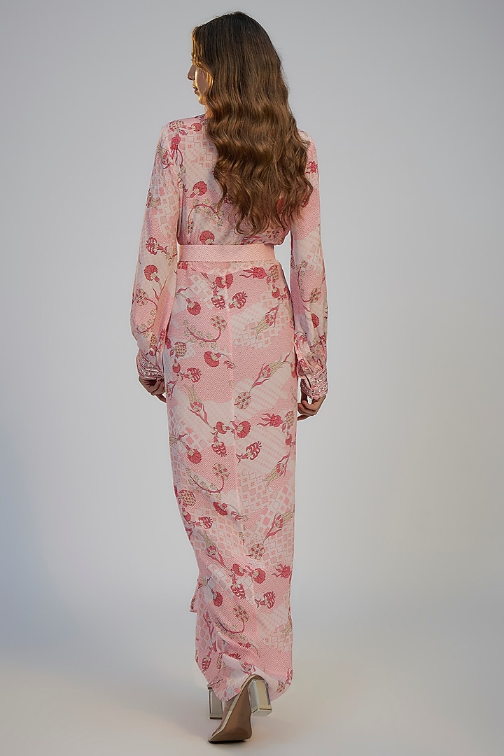 Pastel Pink Crepe Printed & Sequins Embroidered Vacation Shirt Dress by Nadima Saqib at Pernia's Pop Up Shop
