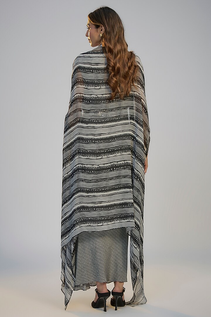Black Crepe Printed & Sequins Embroidered Draped Cocktail Dress by Nadima Saqib at Pernia's Pop Up Shop