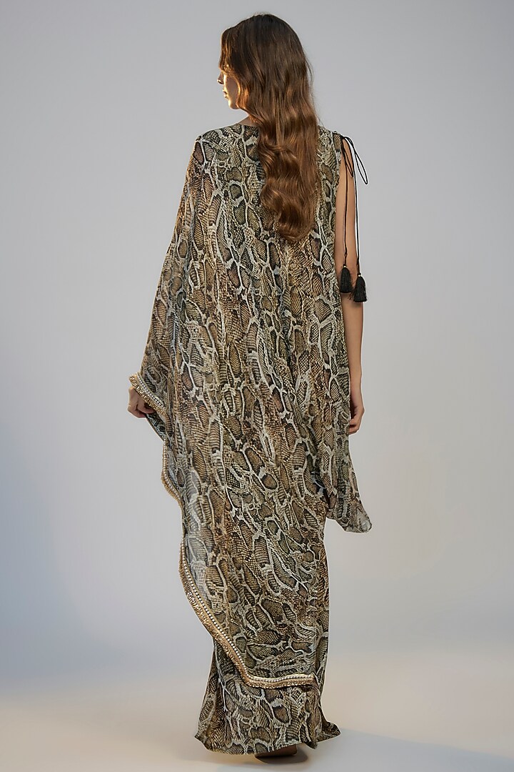 Multi-Colored Crepe Printed & Sequins Embroidered Off-Shoulder Layered Summer Dress by Nadima Saqib at Pernia's Pop Up Shop